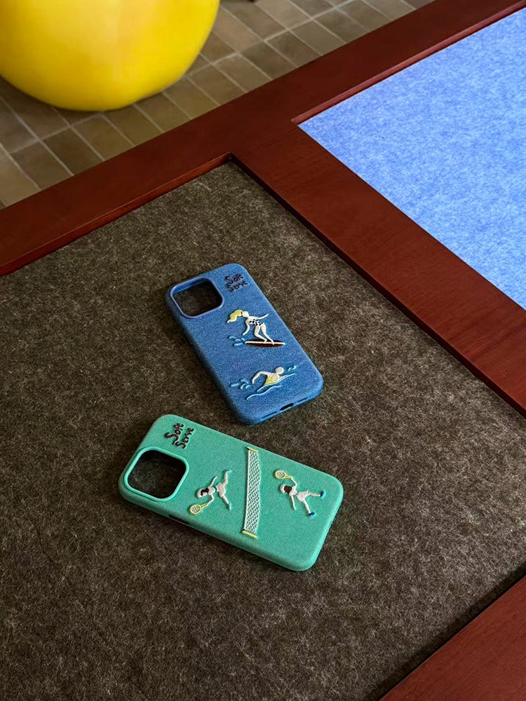 Surf & Tennis Theme Design Embroidered Fabric MagSafe Phone Case