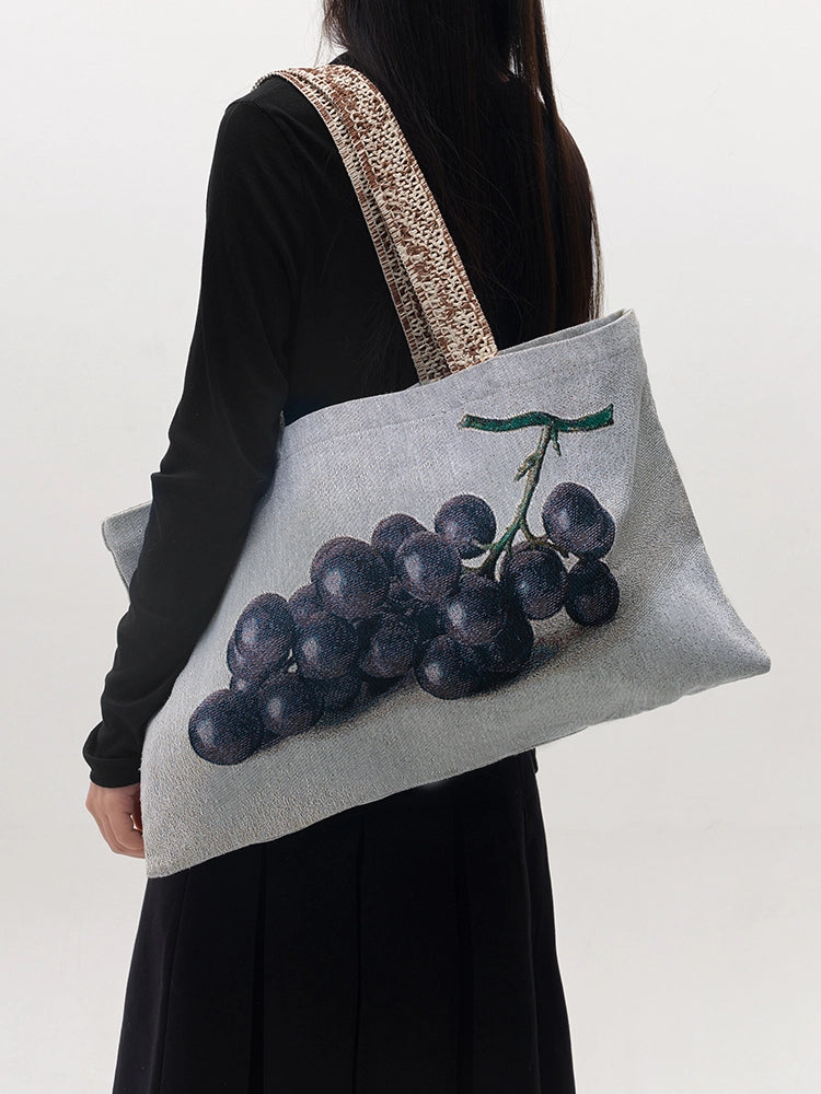 Pear and Grape Oil Painting Shoulder Bag