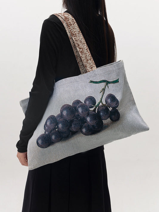 Pear and Grapes Oil Painting Shoulder Bag