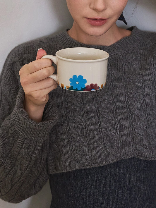 Hand-Painted Floral Art Ceramic Mug & Plate