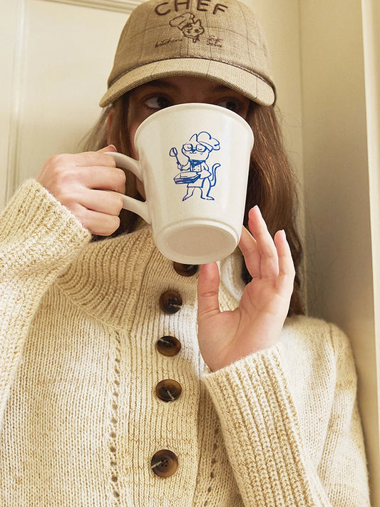 A Cupful of Joy - Hand-Painted Kitty Chef Ceramic Mug by SoftServe