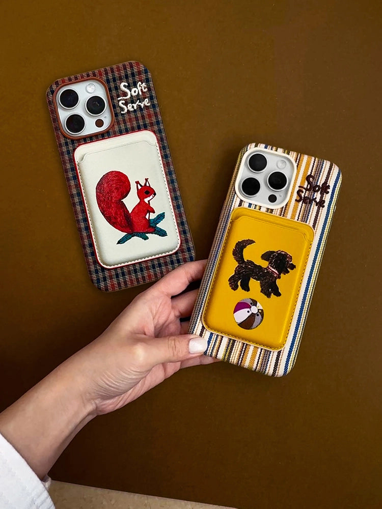 Forest Pocket Embroidery Phone Case + Card Holder