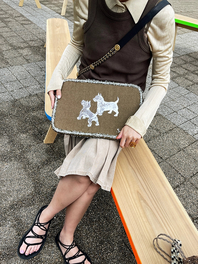 Embroidered Puppy Laptop Bag