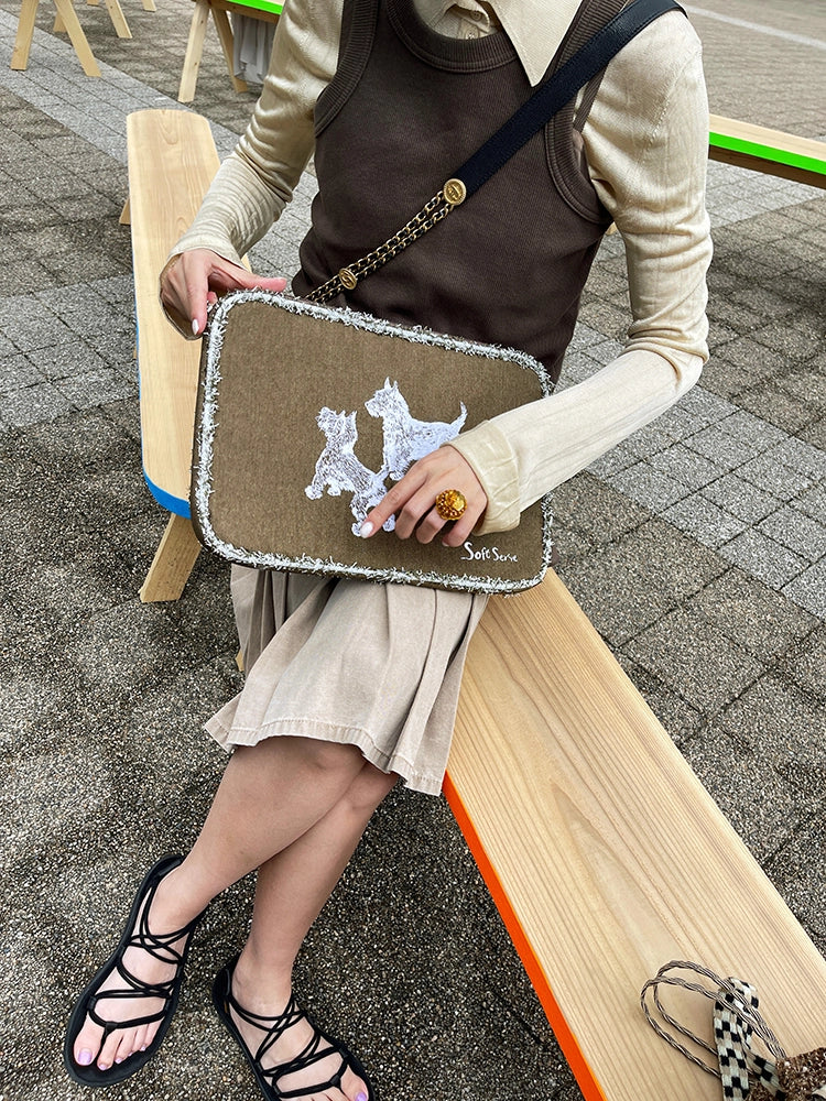 Embroidered Puppy Laptop Bag