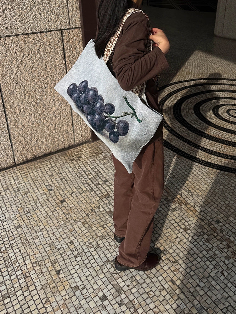 Pear and Grape Oil Painting Shoulder Bag