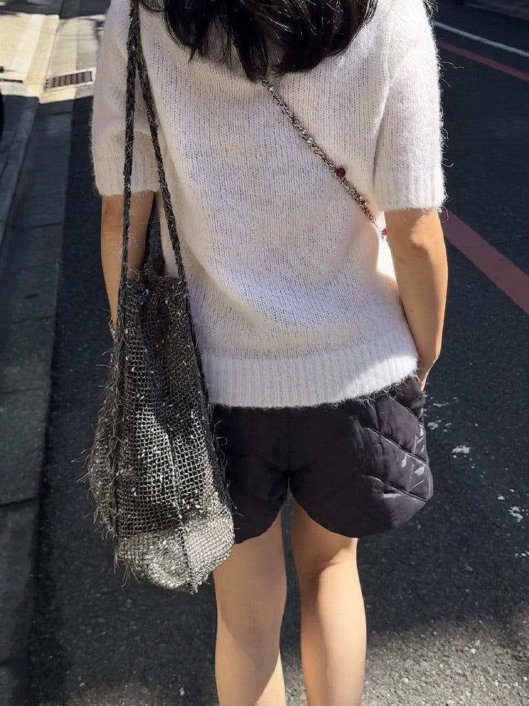 Sorbet Delicious Waffle Shiny Drawstring Mesh Tote Bag