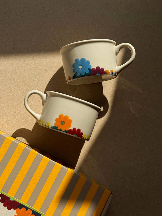 Hand-Painted Floral Art Ceramic Mug & Plate