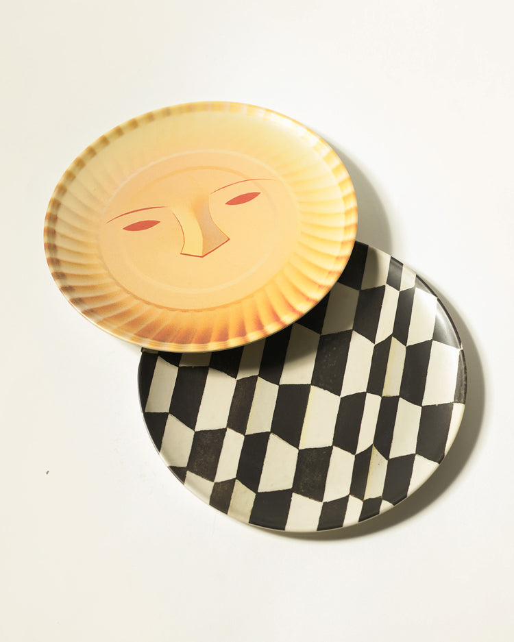 Face & Checkered Bamboo Fiber Plates