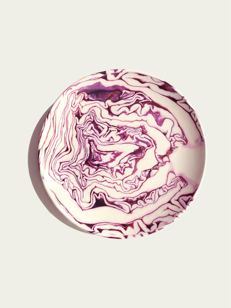 Red Cabbage and Root Veggie Stripes Bamboo Fiber Plate