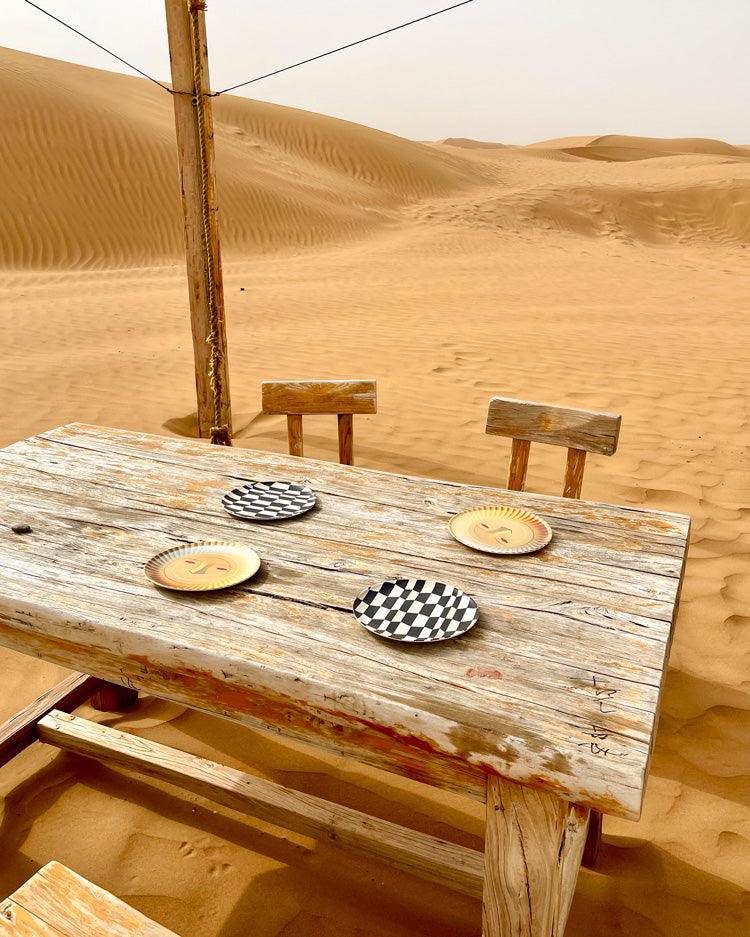 Face & Checkered Bamboo Fiber Plates