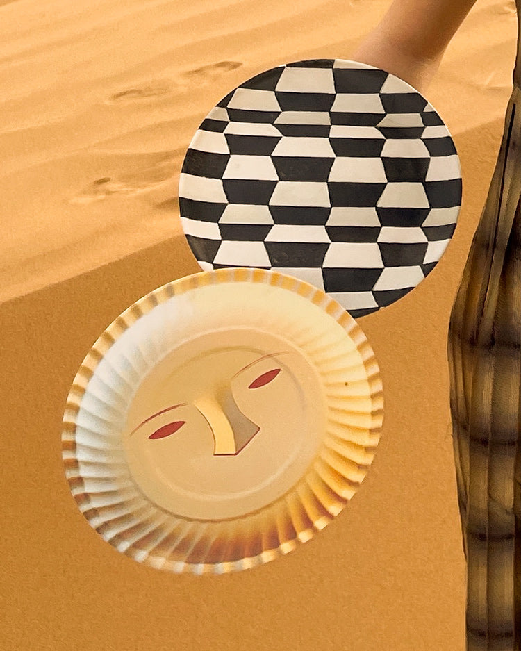 Face & Checkered Bamboo Fiber Plates