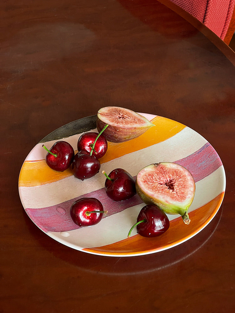 Red Cabbage and Root Veggie Stripes Bamboo Fiber Plate
