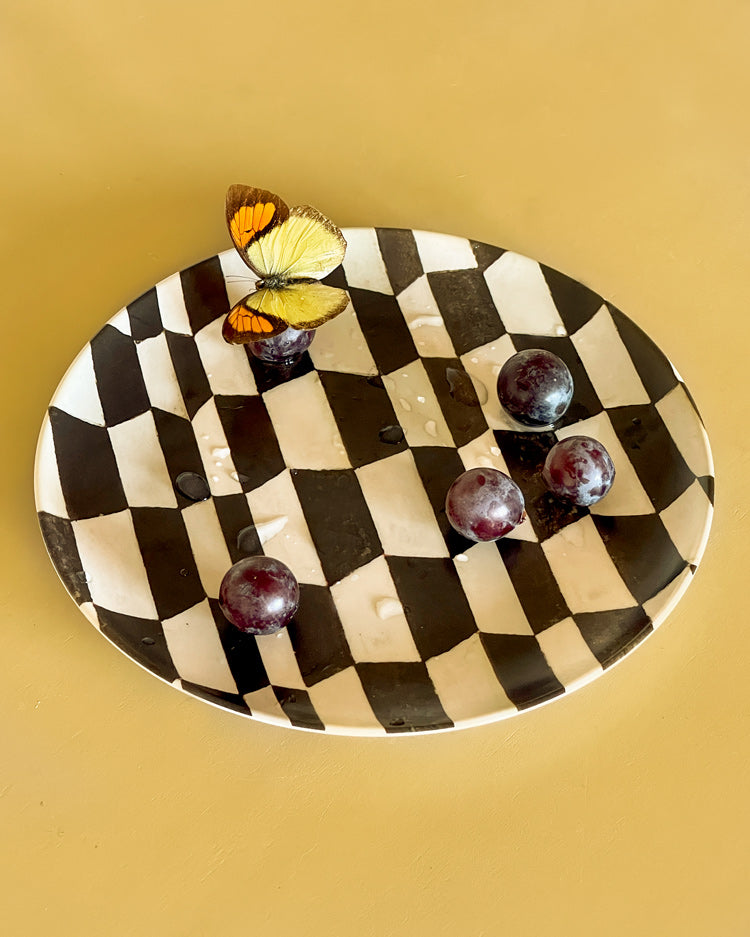 Face & Checkered Bamboo Fiber Plates