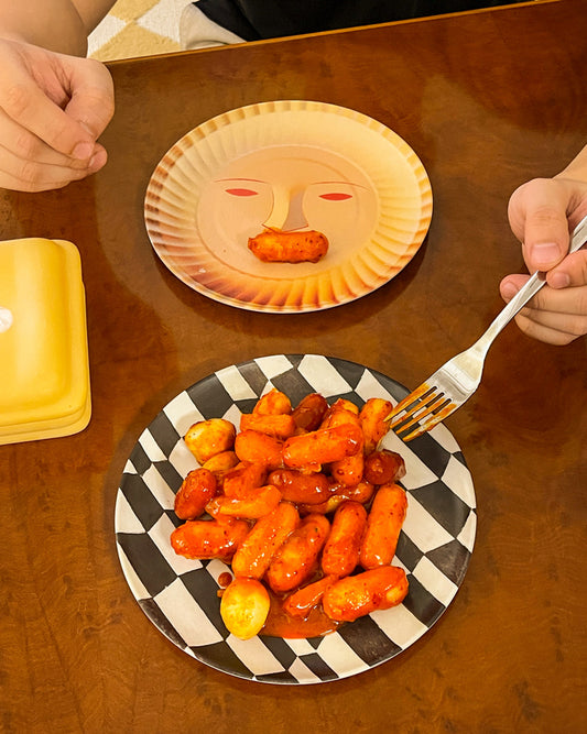 Face & Checkered Bamboo Fiber Plates