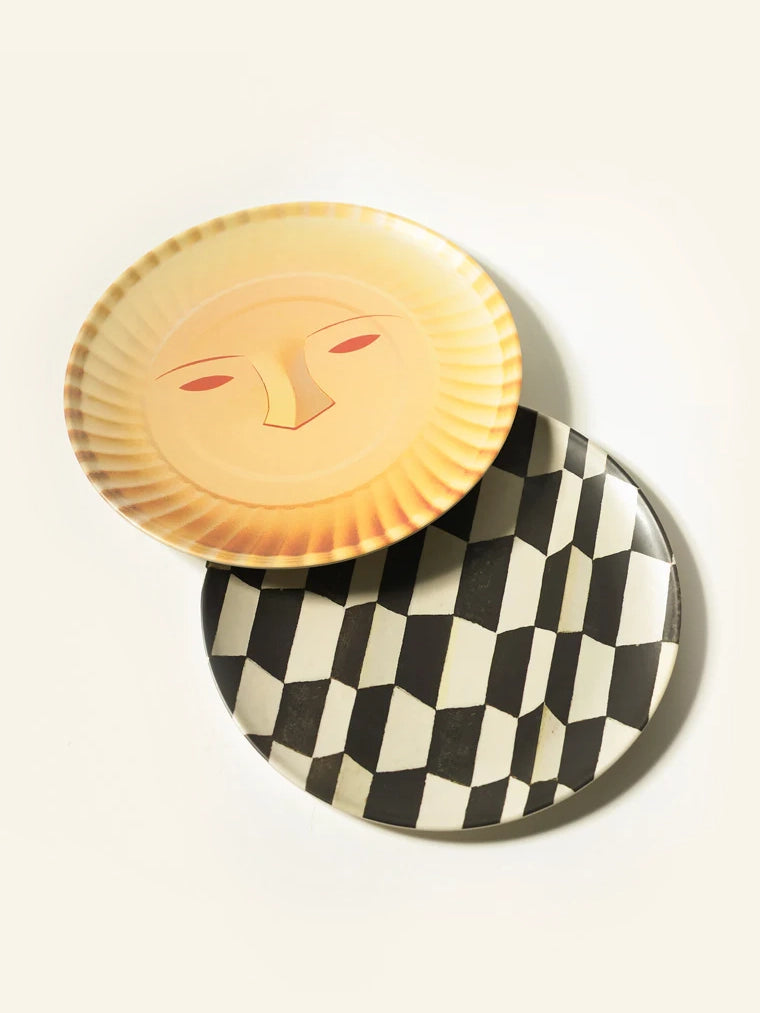 Face & Checkered Bamboo Fiber Plates