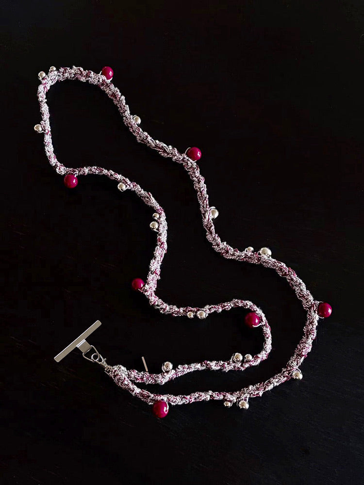The Berry&Silver Color Dots Twists Phone Strap