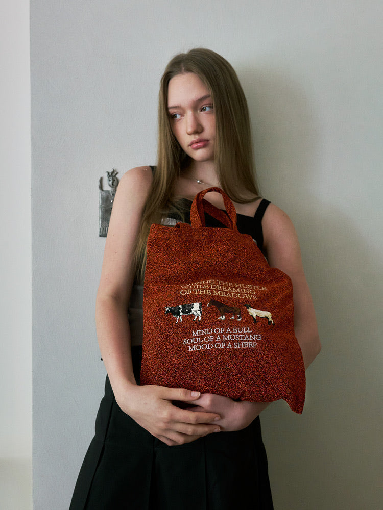 Lightweight Embroidered Tote Bag - Featuring an Ox, Horse & Sheep
