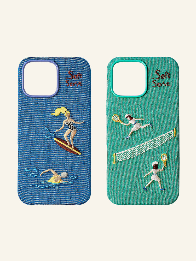Surf & Tennis Theme Design Embroidered Fabric MagSafe Phone Case