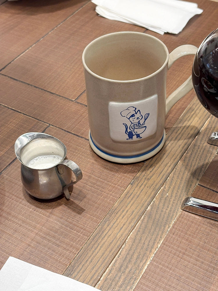 A Cupful of Joy - Hand-Painted Kitty Chef Ceramic Mug by SoftServe