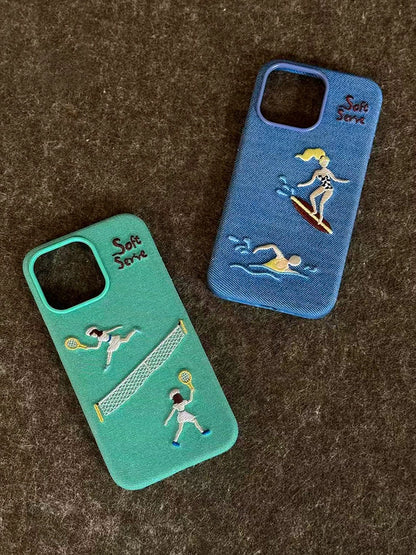 Surf & Tennis Theme Design Embroidered Fabric MagSafe Phone Case