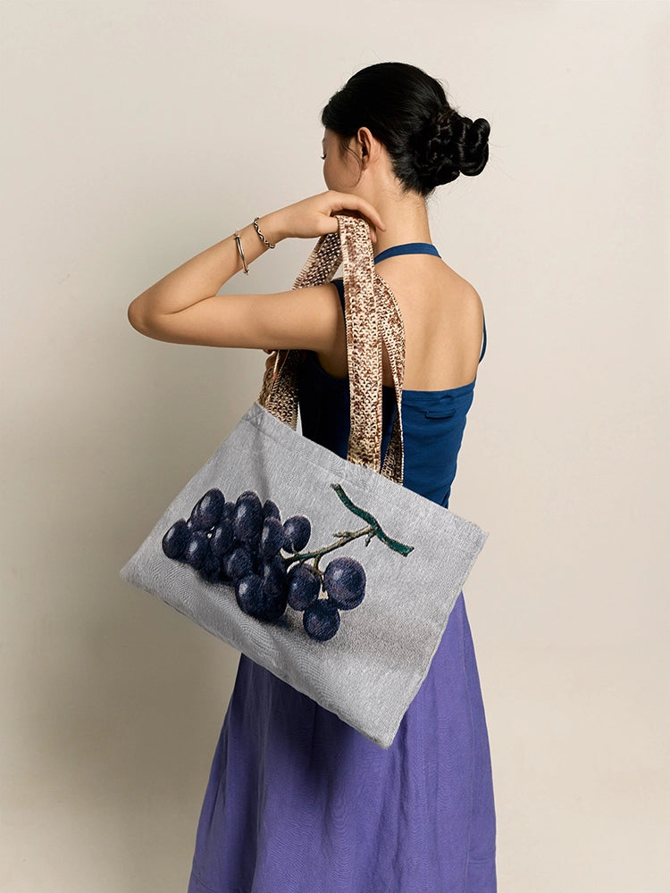 Pear and Grapes Oil Painting Shoulder Bag