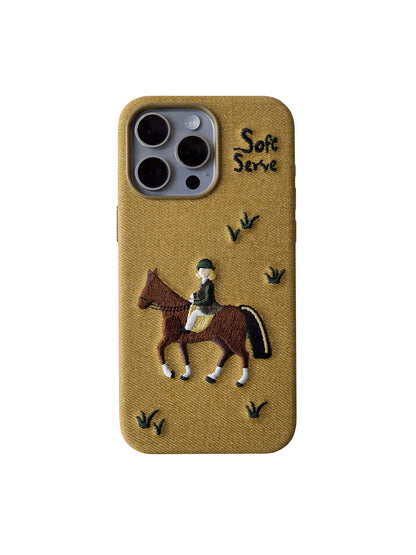 Skiing, Dog-Walking & Riding Theme Design Embroidered Fabric MagSafe Phone Case