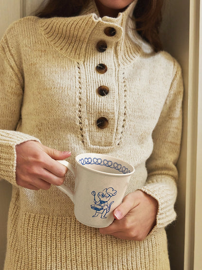 A Cupful of Joy - Hand-Painted Kitty Chef Ceramic Mug by SoftServe