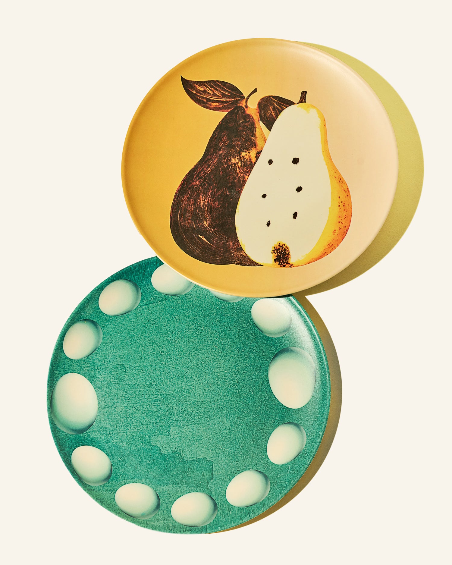 Double Pear &  Egg Pearls Pattern Bamboo Fiber Plates