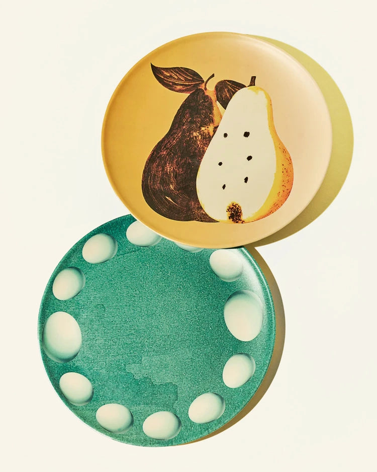 Double Pear &  Egg Pearls Pattern Bamboo Fiber Plates