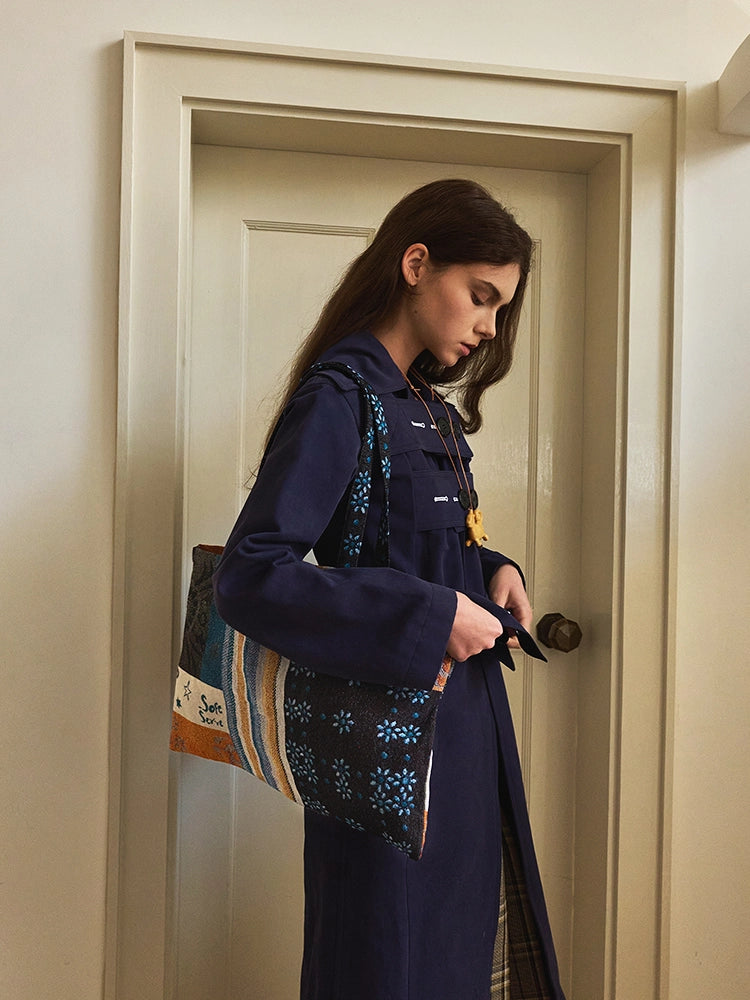 Luxe Jacquard & Floral Patchwork Tote  Artisan Canvas Bag