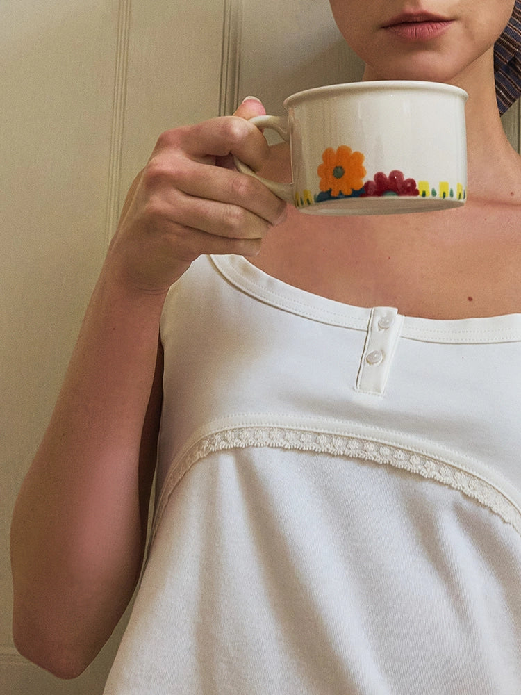 Hand-Painted Floral Art Ceramic Mug & Plate