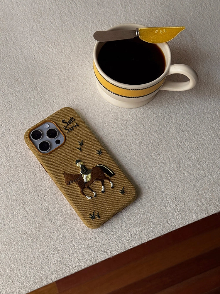 Skiing, Dog-Walking & Riding Theme Design Embroidered Fabric MagSafe Phone Case