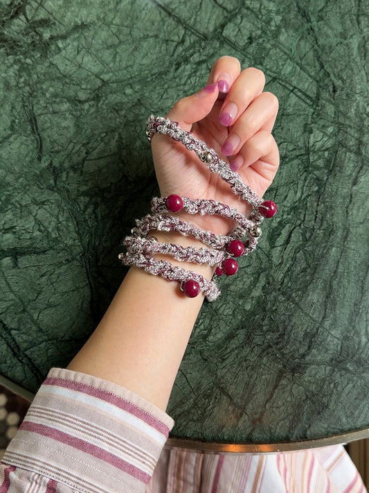 The Berry&Silver Color Dots Twists Phone Strap