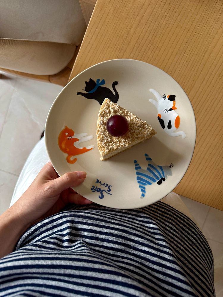 The “Cat Nap” Plate – Hand-Painted Ceramic Dish in a Whimsical Shape