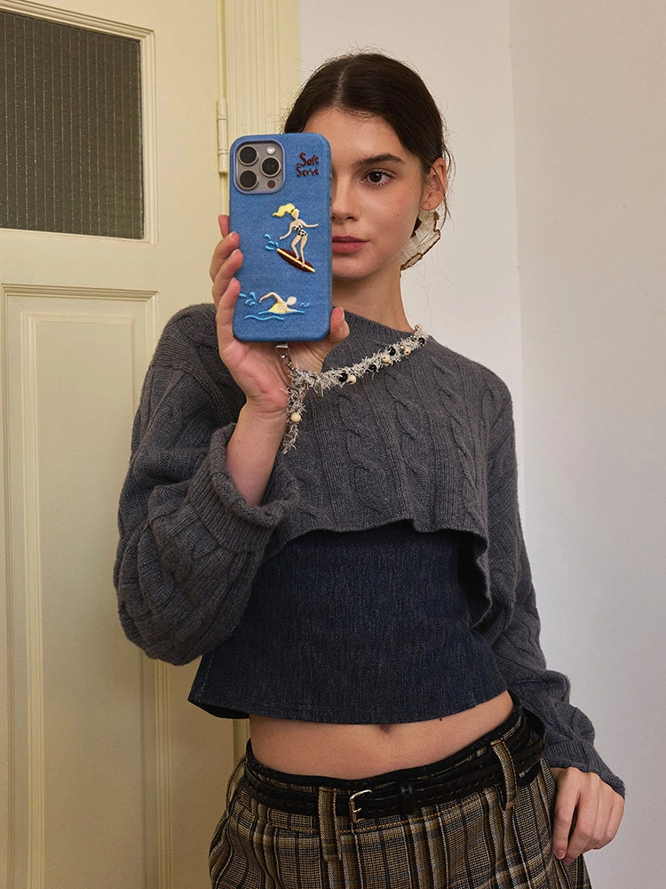 Surf & Tennis Theme Design Embroidered Fabric MagSafe Phone Case