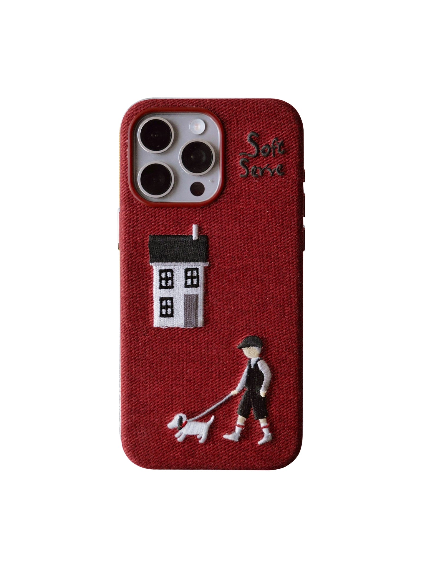 Skiing, Dog-Walking & Riding Theme Design Embroidered Fabric MagSafe Phone Case
