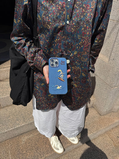 Surf & Tennis Theme Design Embroidered Fabric MagSafe Phone Case