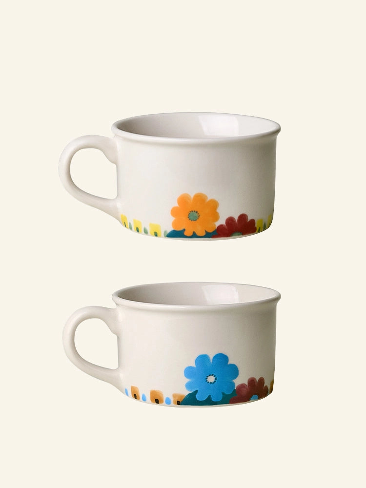Hand-Painted Floral Art Ceramic Mug & Plate