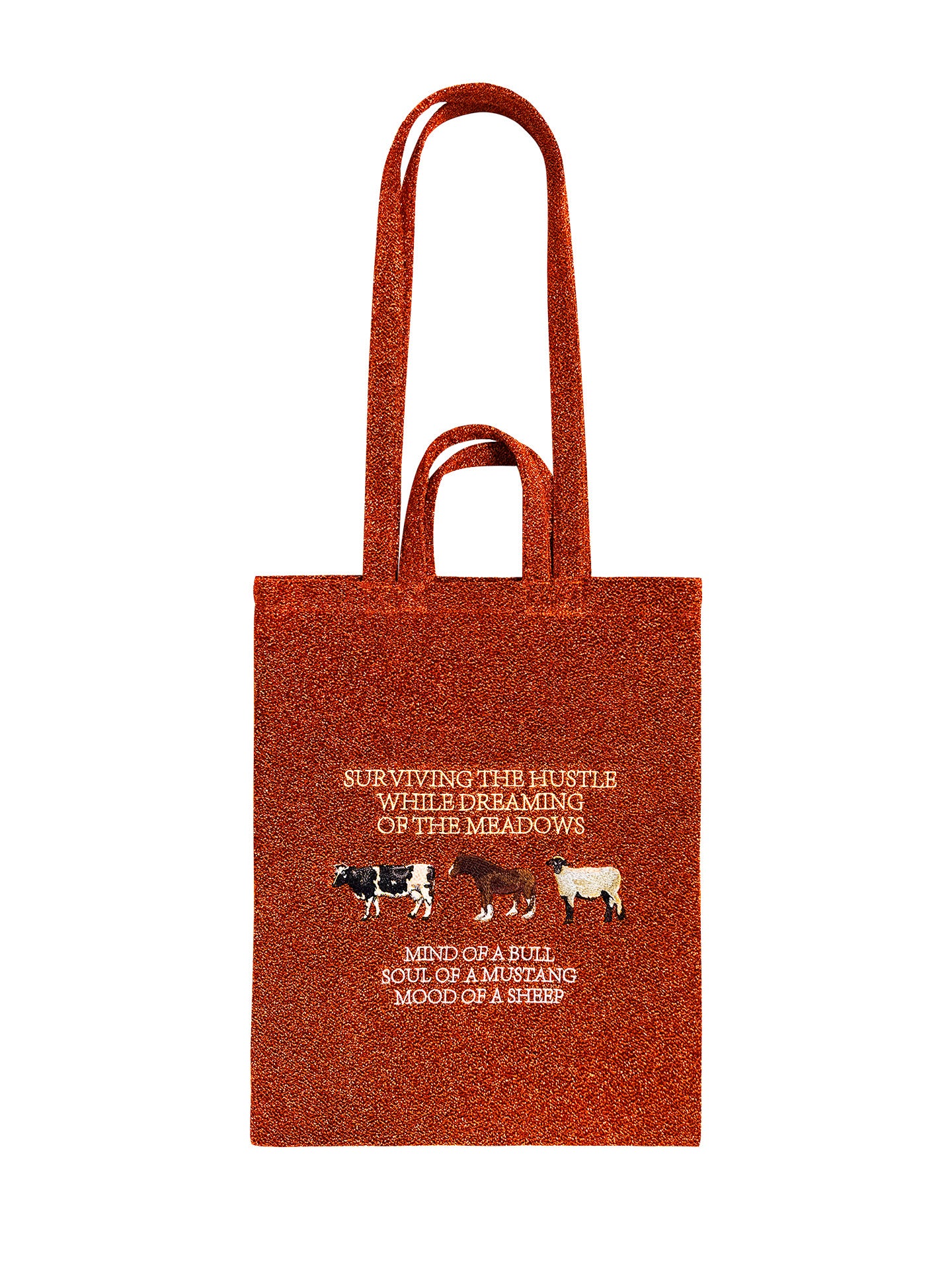 Lightweight Embroidered Tote Bag - Featuring an Ox, Horse & Sheep