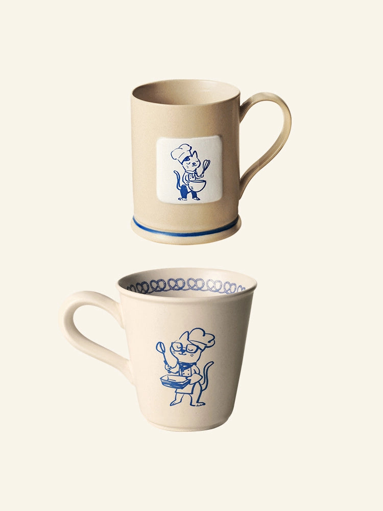 A Cupful of Joy - Hand-Painted Kitty Chef Ceramic Mug by SoftServe