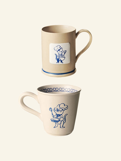 A Cupful of Joy - Hand-Painted Kitty Chef Ceramic Mug by SoftServe