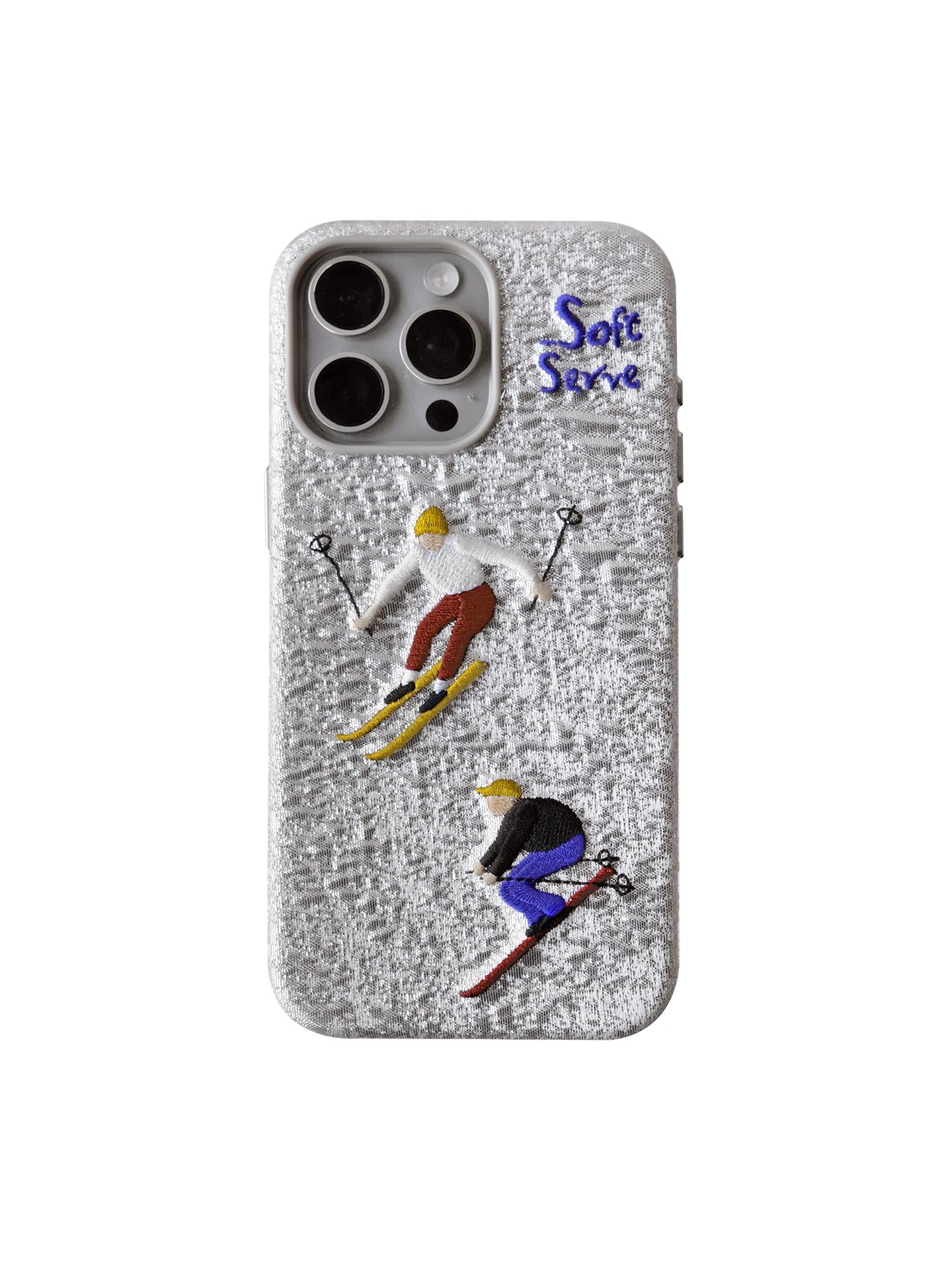 Skiing, Dog-Walking & Riding Theme Design Embroidered Fabric MagSafe Phone Case