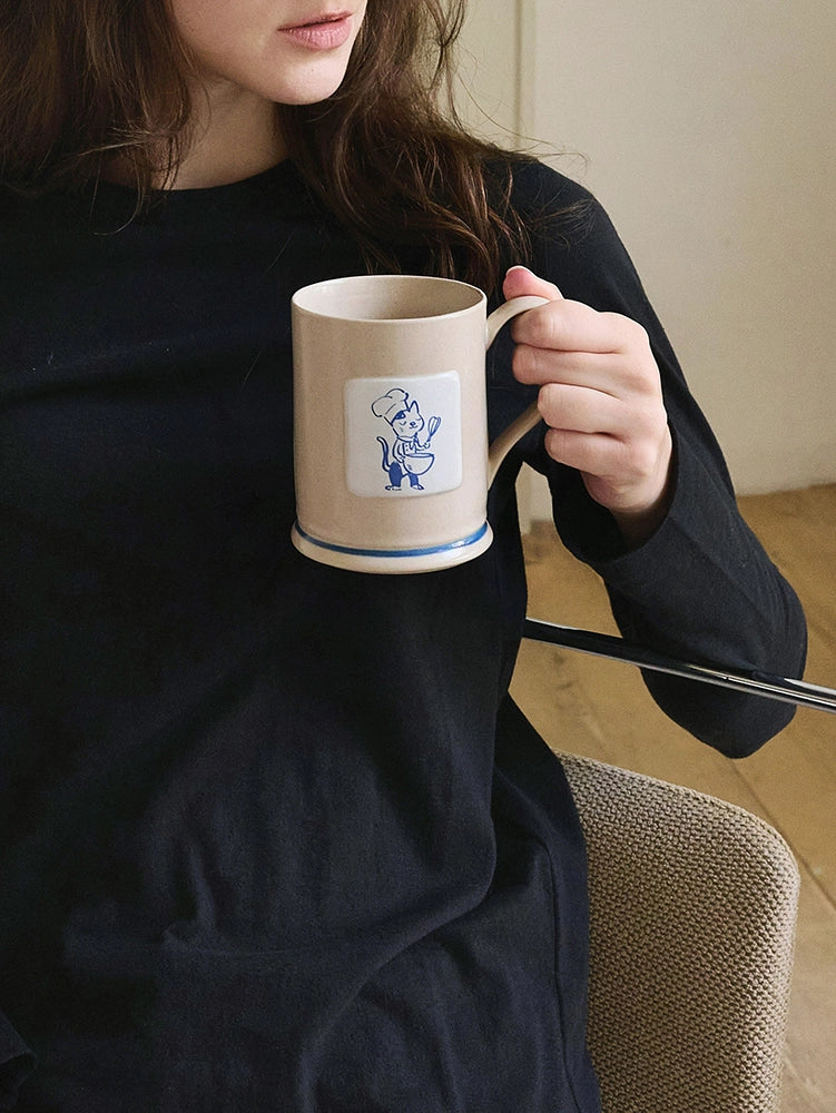 A Cupful of Joy - Hand-Painted Kitty Chef Ceramic Mug by SoftServe