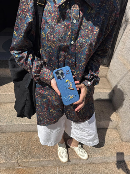 Surf & Tennis Theme Design Embroidered Fabric MagSafe Phone Case