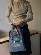 Lightweight Embroidered Tote Bag - Featuring an Ox, Horse & Sheep