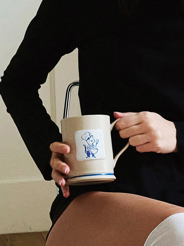 A Cupful of Joy - Hand-Painted Kitty Chef Ceramic Mug by SoftServe