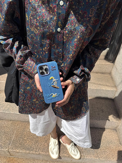 Surf & Tennis Theme Design Embroidered Fabric MagSafe Phone Case