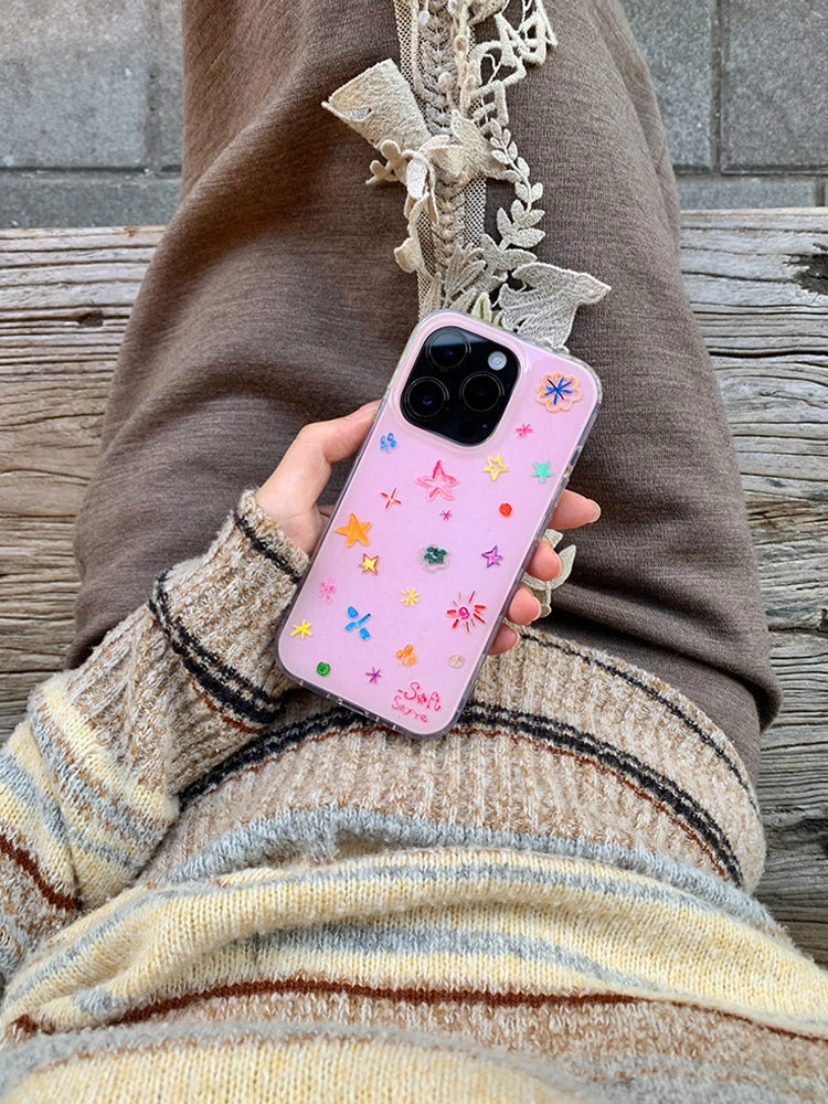 Crayon Stars Phone Case - Whimsical Hand-Drawn Design