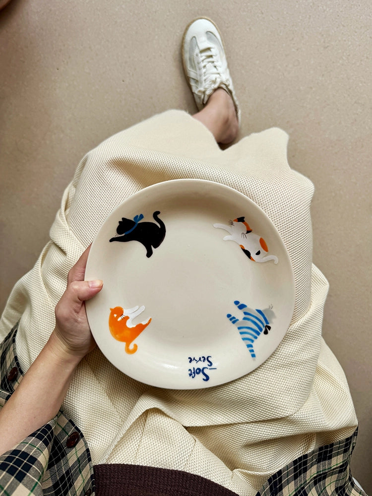 The “Cat Nap” Plate – Hand-Painted Ceramic Dish in a Whimsical Shape
