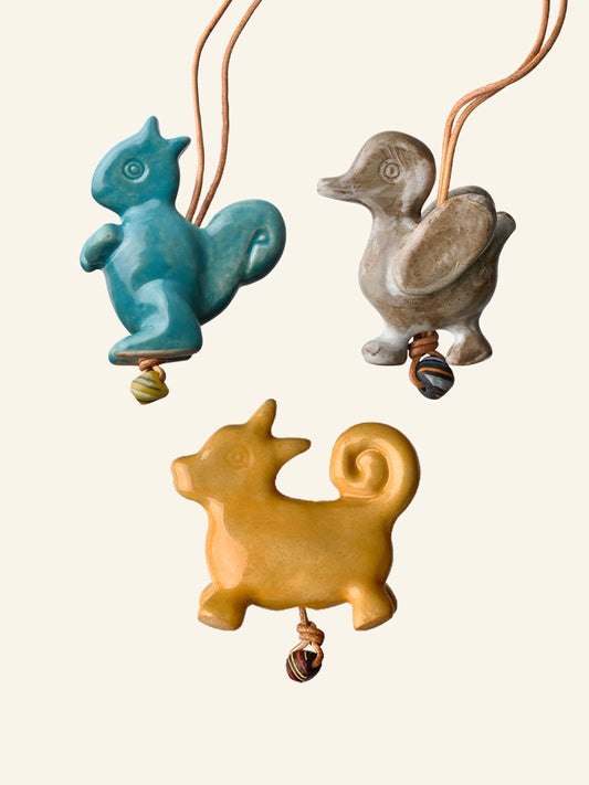 Adjustable Ceramic Necklace with Sweet Hand-Painted Animals – by x chunmei